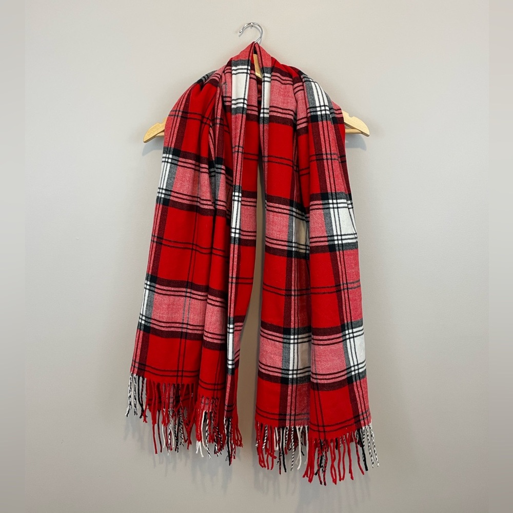 Indigo red plaid scarf